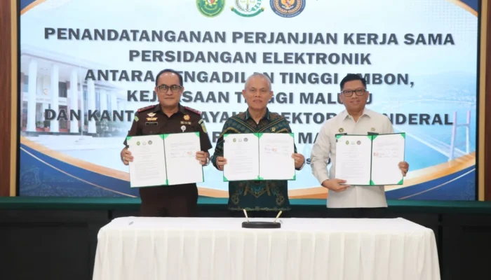 Kajati Maluku, Ketua PT Ambon dan Kanwil Ditjen PAS Maluku Sepakat Kerjasama Lewat  Sidang Elektronik